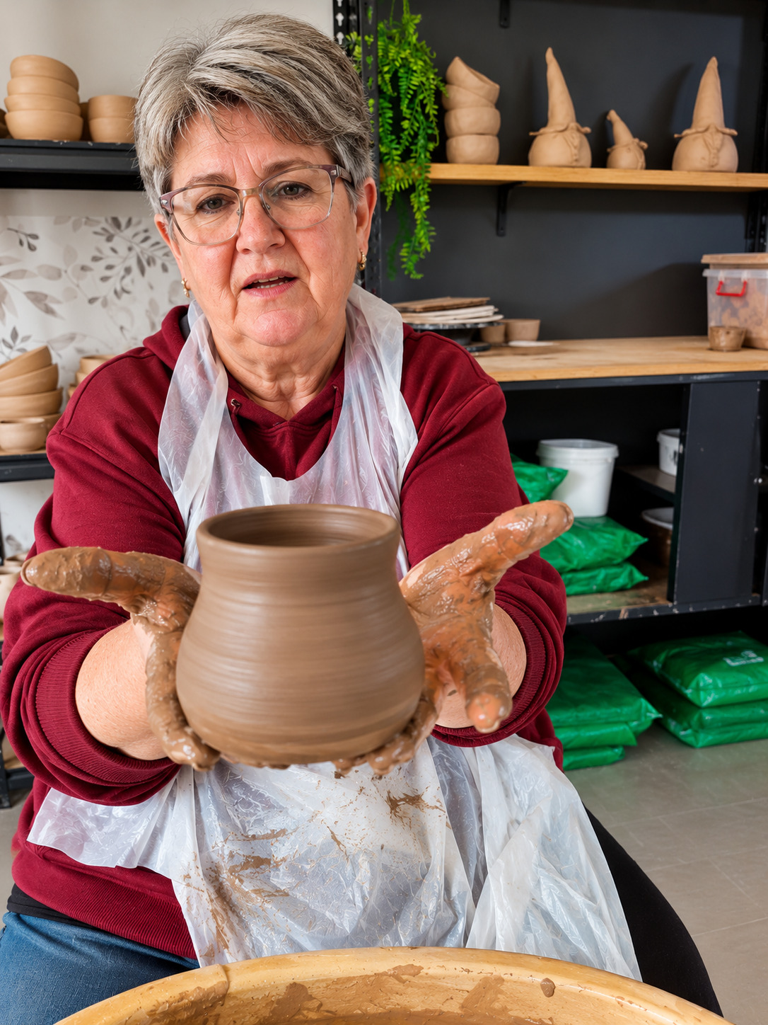 Potter holding a clay creation