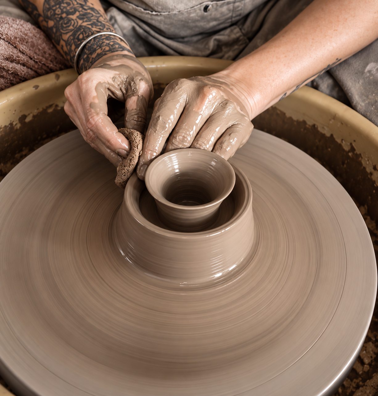Potter holding a clay creation